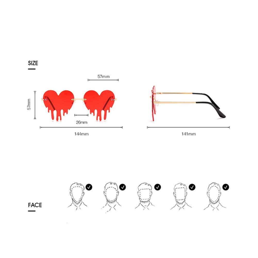 Melting Heart Sunglasses for Men/Women Rimless Irregular Party Unique Sun Gla…