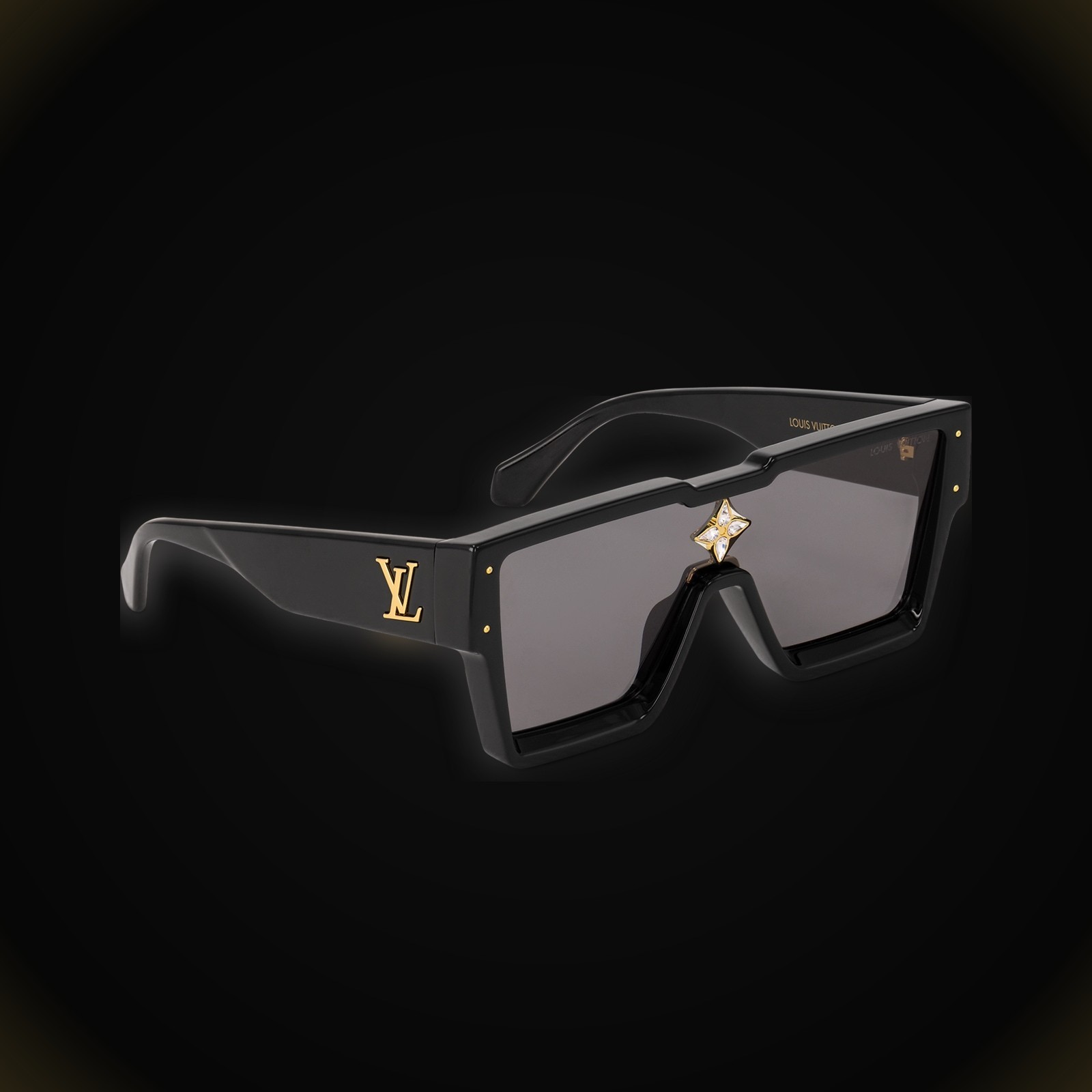 Louis Vuitton LV Cyclone Z1578E Men’s Sunglasses Black Shield Monogram Crystal