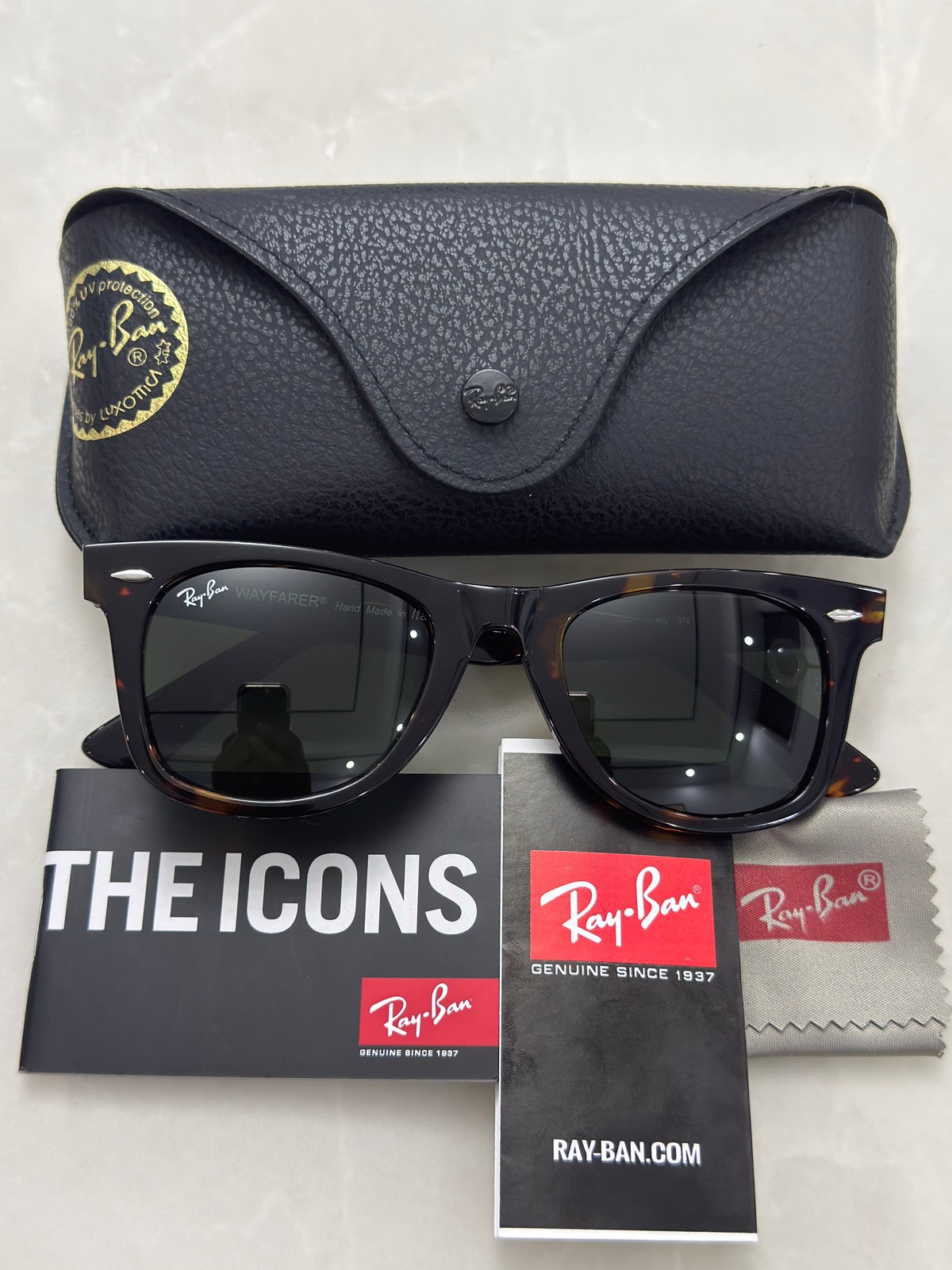 Ray-Ban Sunglasses RB2140 902 Original Wayfarer Tortoise Frame Green Lenses 50mm