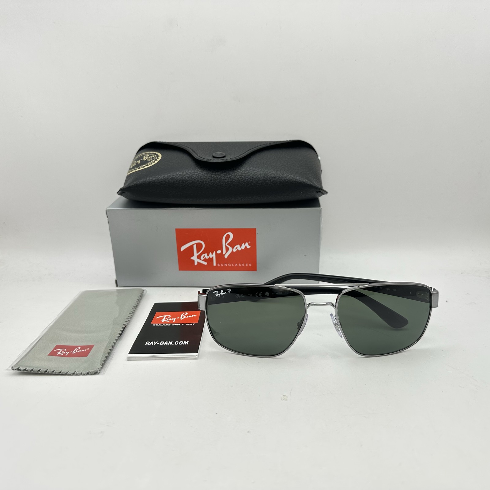 Ray Ban Mens Irregular Aviator Polarized Sunglasses RB3663 Gunmetal/Green