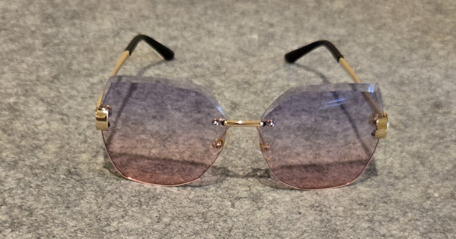 Oversized Rimless Geometric Sunglasses Purple Pink Gradient Lenses Gold Trim