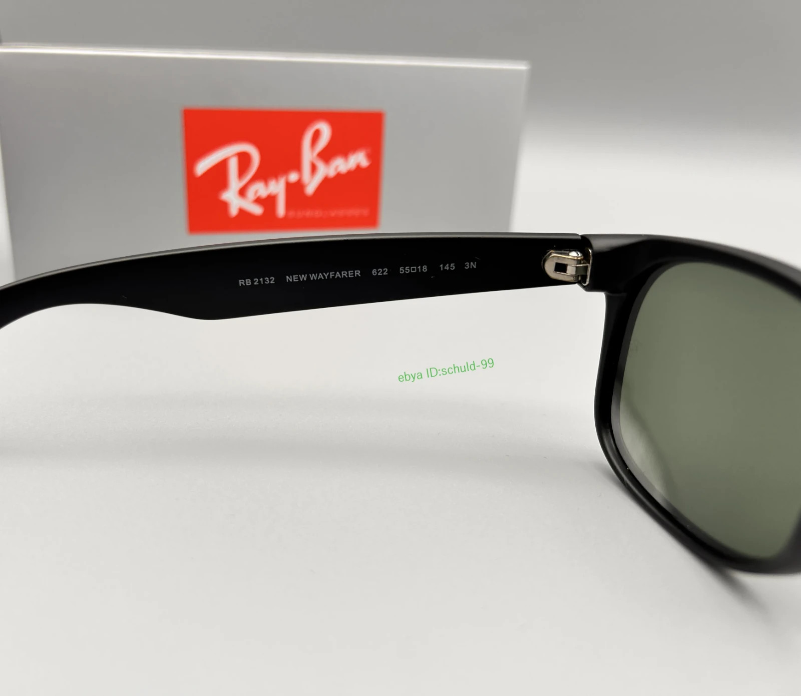 Ray-Ban New Wayfarer RB2132 Sunglasses 55mm Matte Black/Green Lens G-15