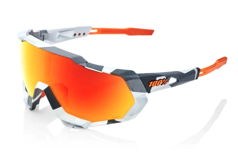 New 100% SPEEDTRAP Sunglasses | Soft Tact Grey Camo / HiPER Red ML Mirror Lens