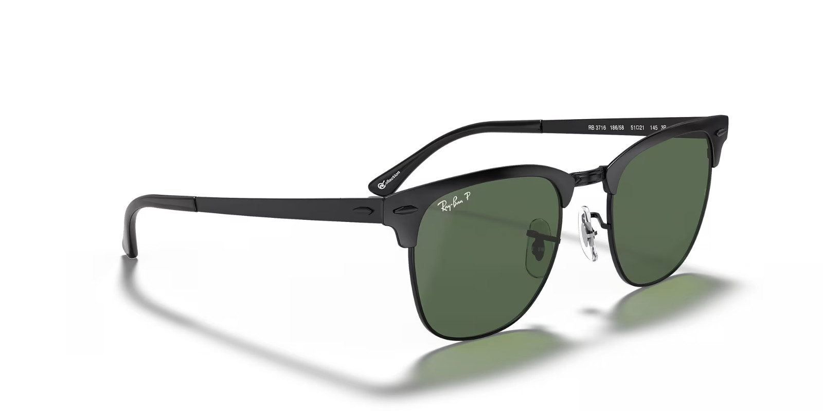 Ray-Ban Clubmaster Metal Polarized Green G-15 Sunglasses 0RB3716-186/5851 NEW