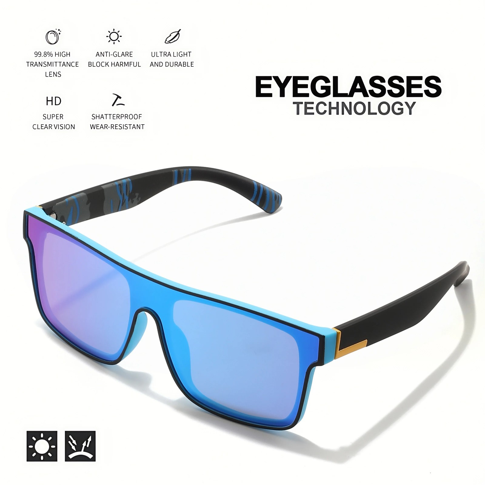 Classic Square Sports Sunglasses – One-Piece Lens, UV400 Unisex Comfort Fit