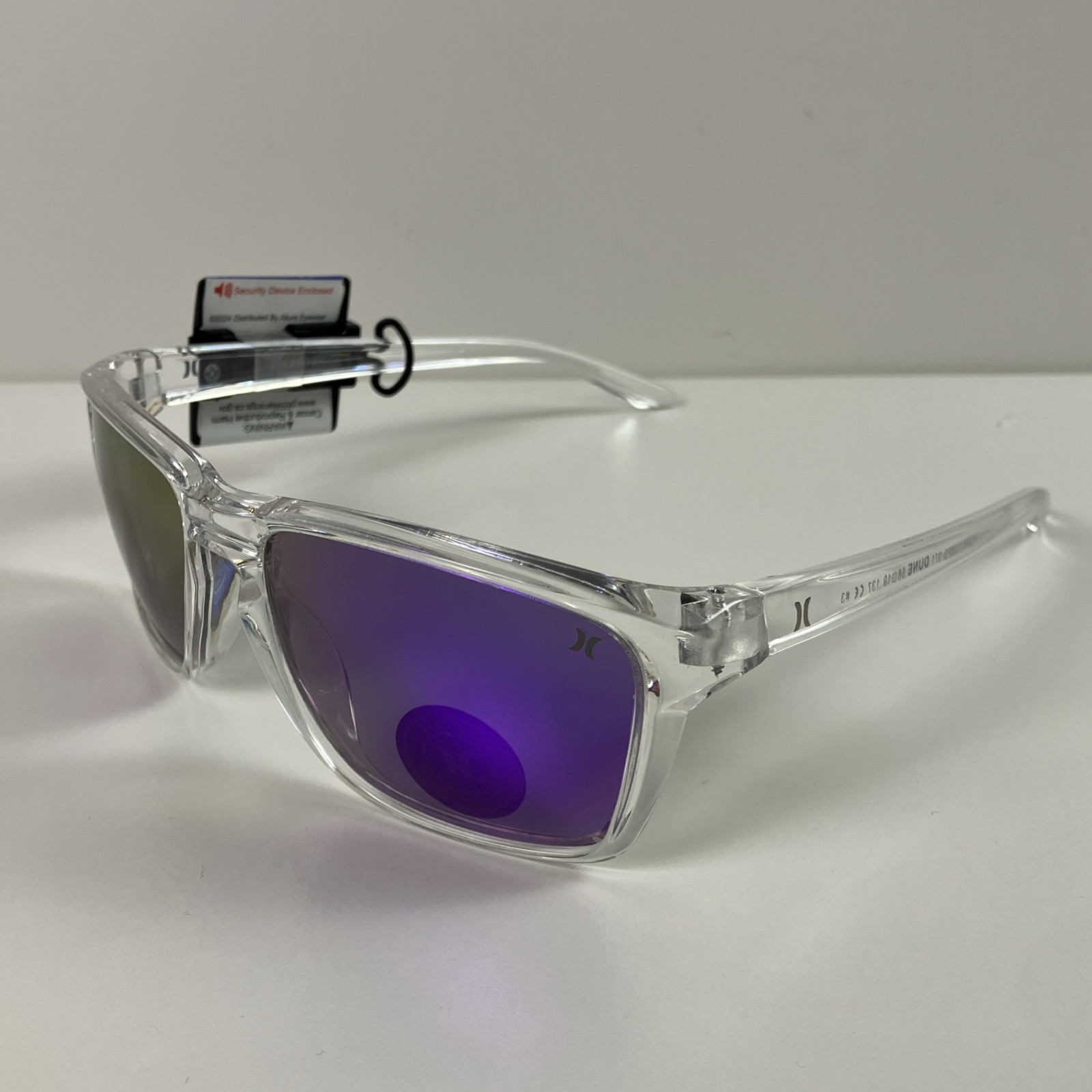 Hurley Men Polarized Sunglasses Clear Frame Purple Mirror Lens 58 mm Dune