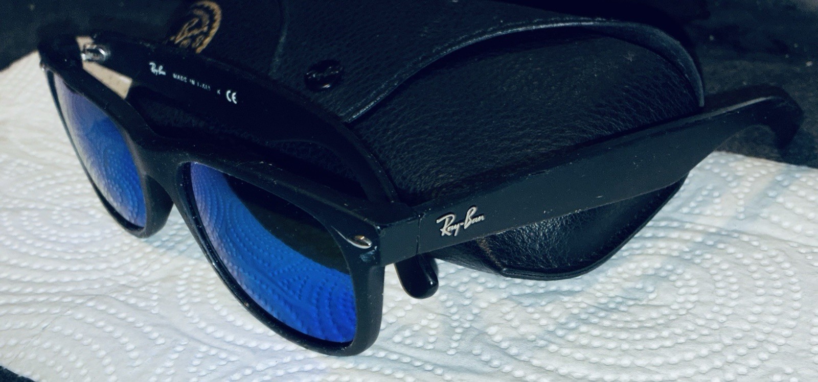 Original Ray-Ban Wayfarer Rb2132 Blue Mirror Flash 622/17 Sunglasses Justin