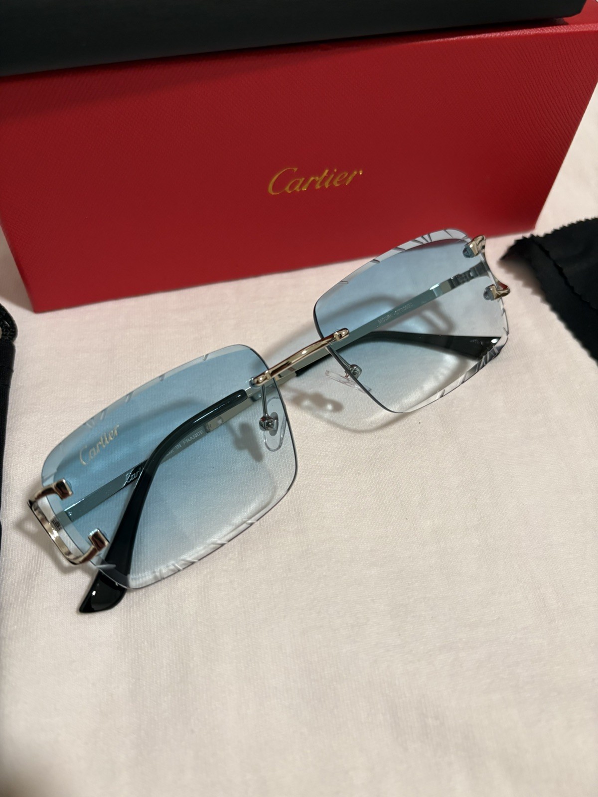 Cartier Big C Diamond Cut blue/green Fade Frameless Lens silver Frame