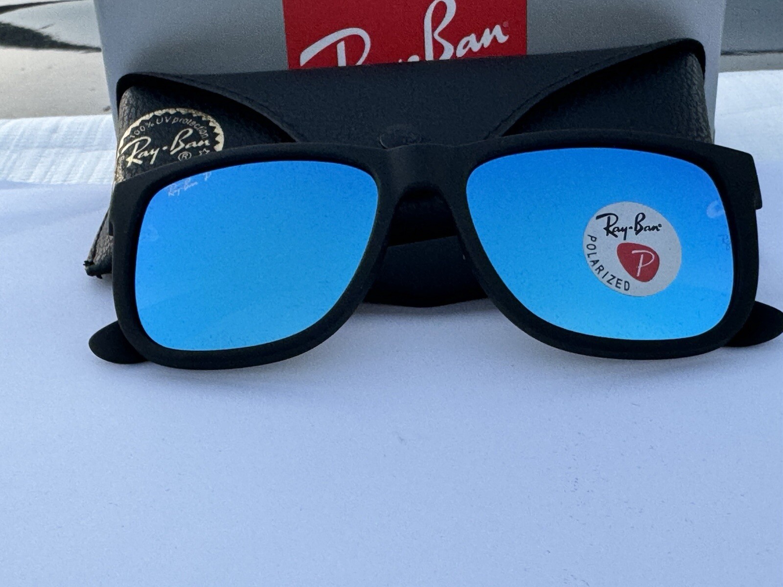 NEW Ray-Ban RB4165 622/55 JUSTIN Matte Black/Polarized Blue Mirror Sunglasses 54