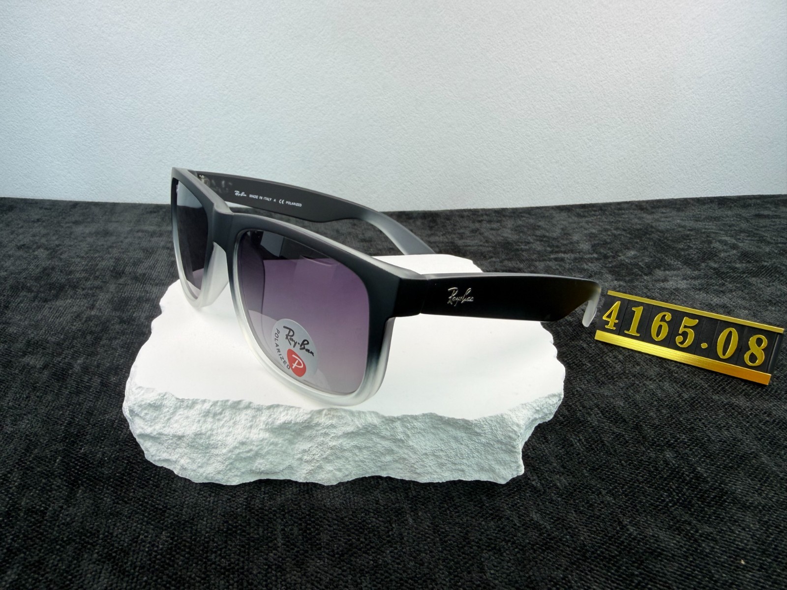 Ray-Ban RB4165 Justin Sunglasses, Black Gradient Frame, Grey Gradient Polarized