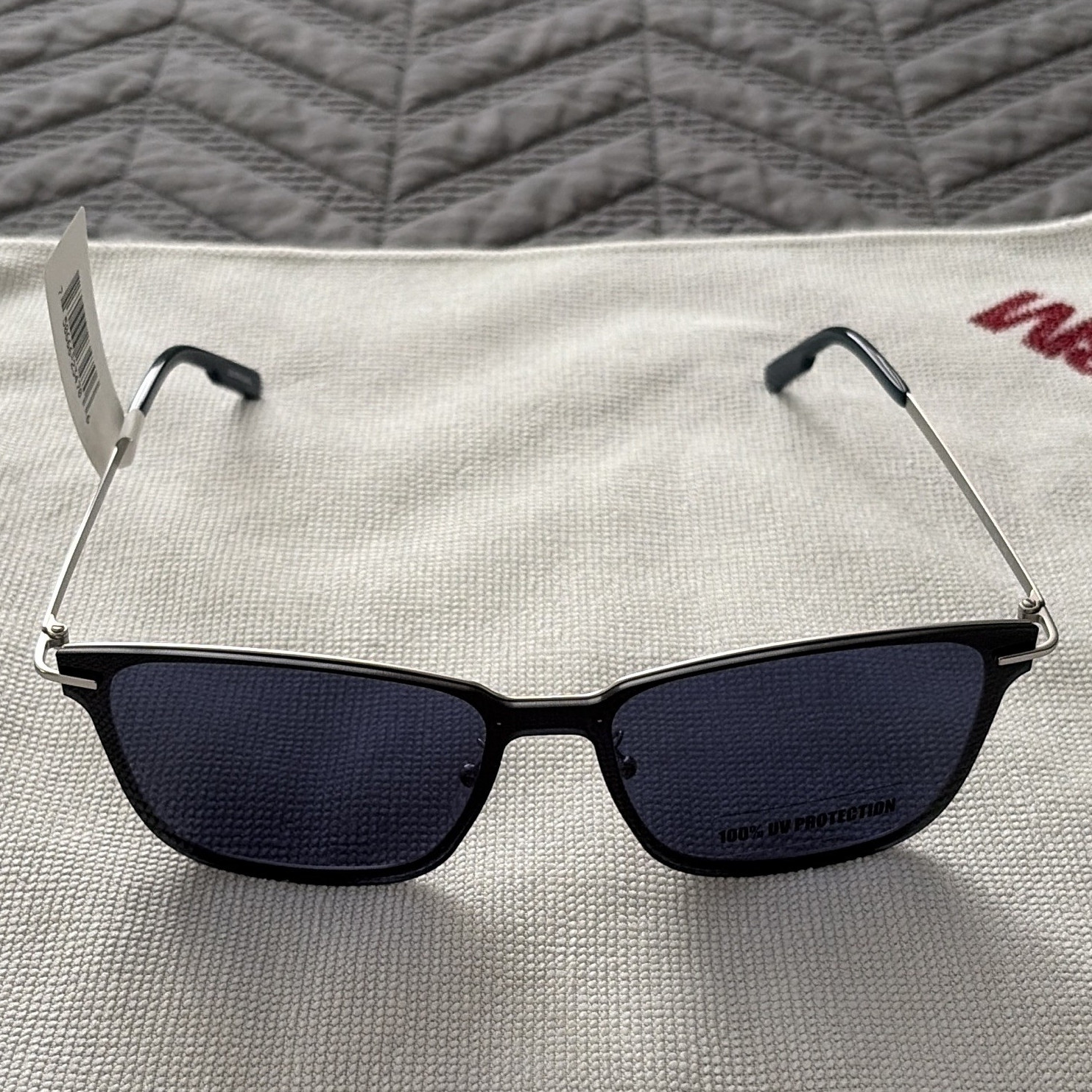 Zegna Men’s Square Metal Sunglasses Black Frame Blue Tinted 100% UV Lightweight