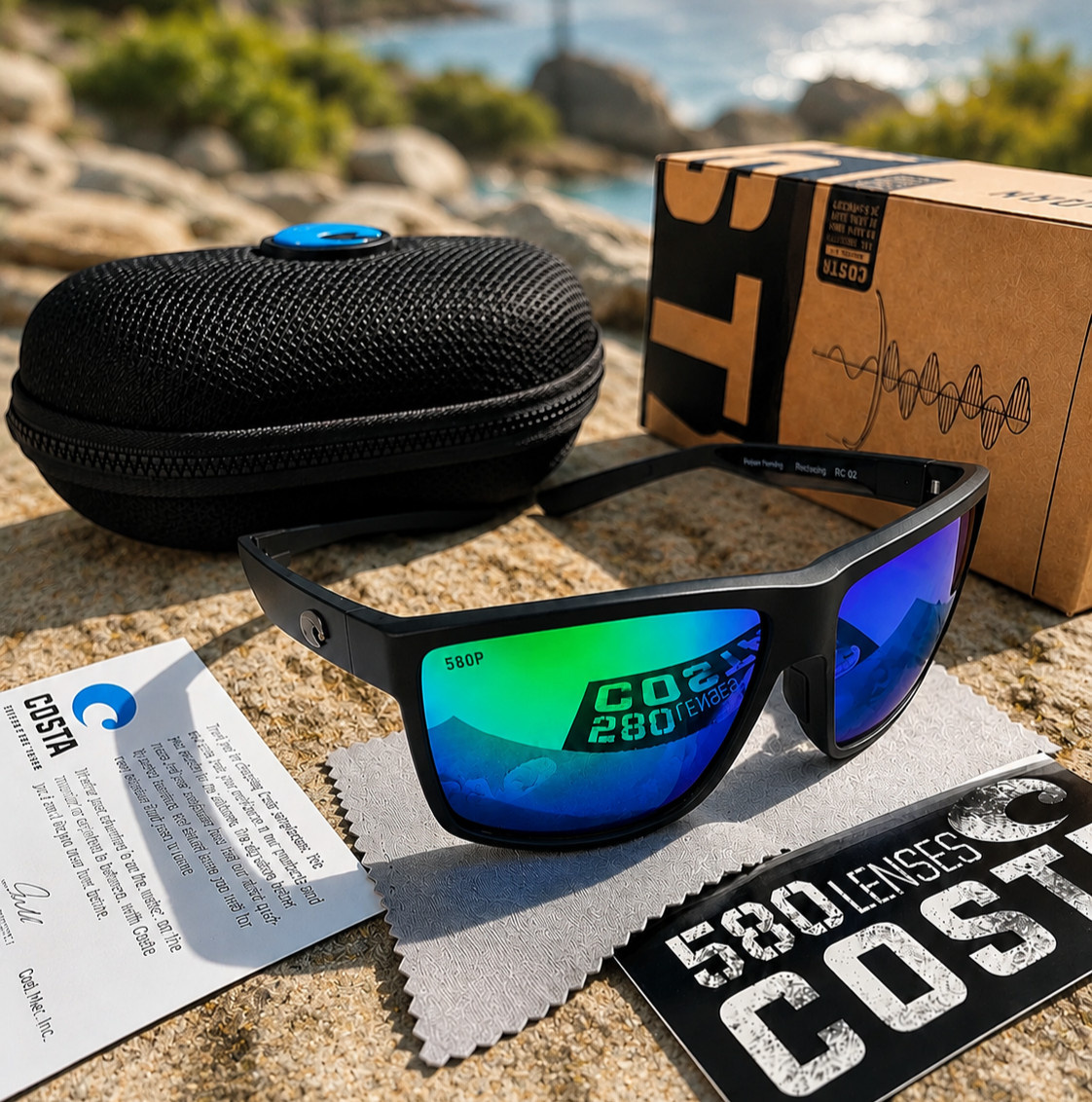 Costa Style Black Sunglasses – Blue Green Mirrored Polarized 580P Lens