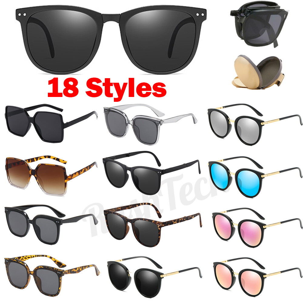Mens Womens Polarized Sunglasses Retro Vintage Cat Eye Square Portable Case