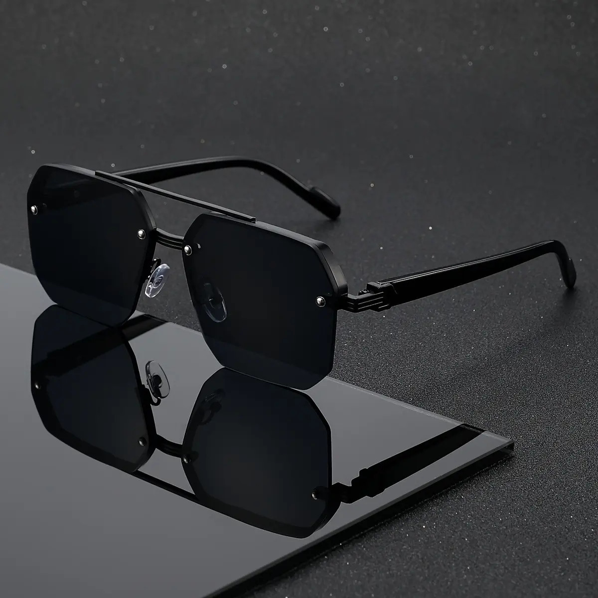 Shinethru Unisex Retro Square Frame Sunglasses – 1 Pair PC Plastic Semi-Rimless