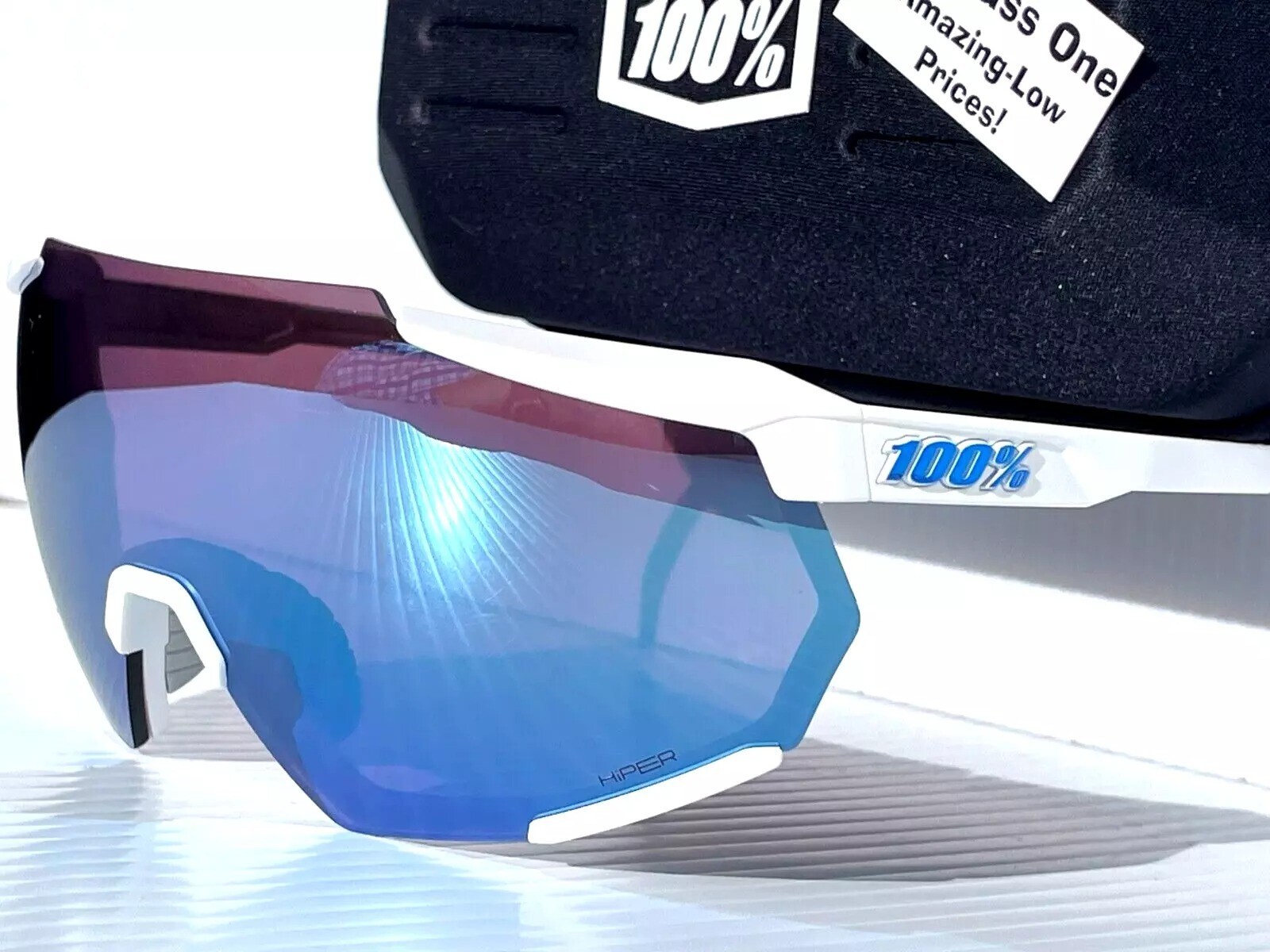 100% Percent RACETRAP 3.0 Matte White HiPER Blue Mirror Sunglass 60004-00001