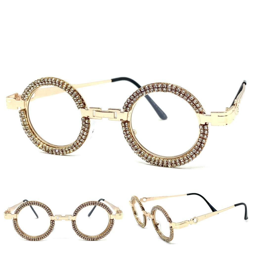Classy Elegant Retro Hip Hop Rapper Clear Lens SUN GLASSES Round Rose Gold Frame