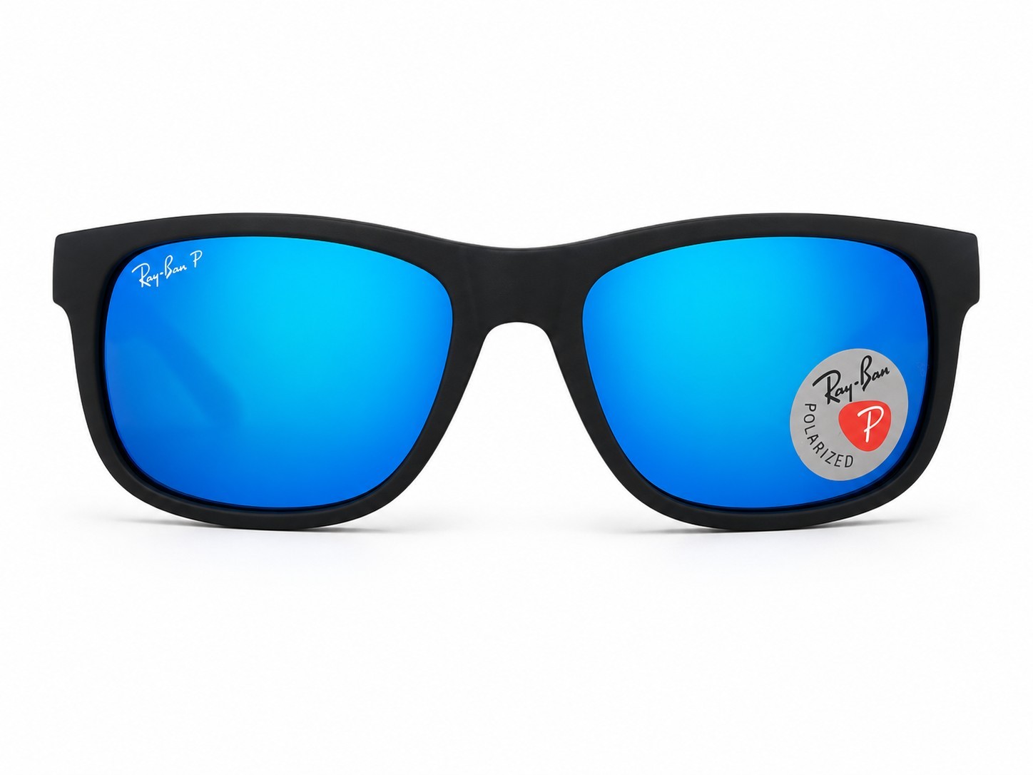 Ray-Ban Polarized Sunglasses Blue Mirror Lenses Black Frame UV Protection Unisex