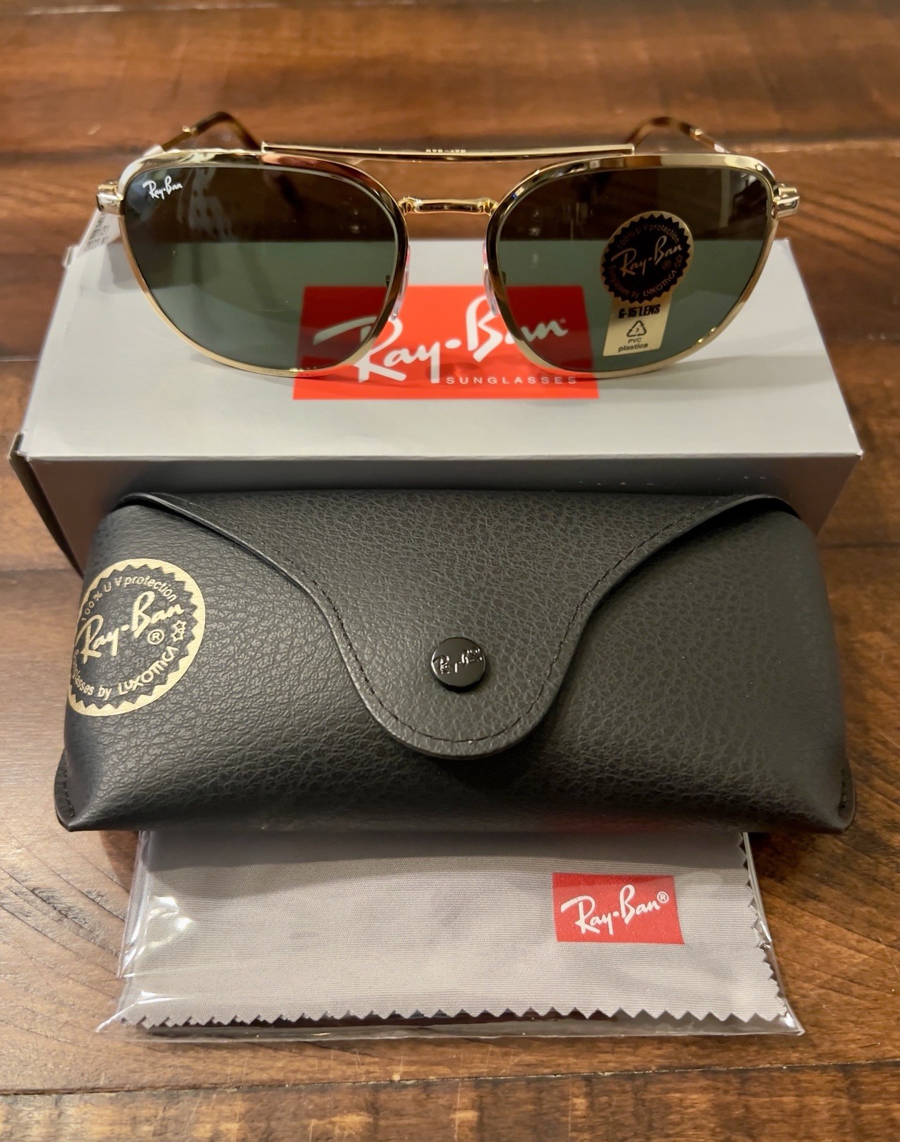 NIB RayBan RB3708 001/31 Arista Gold Frame w/Green Lenses Size 56 18 mm