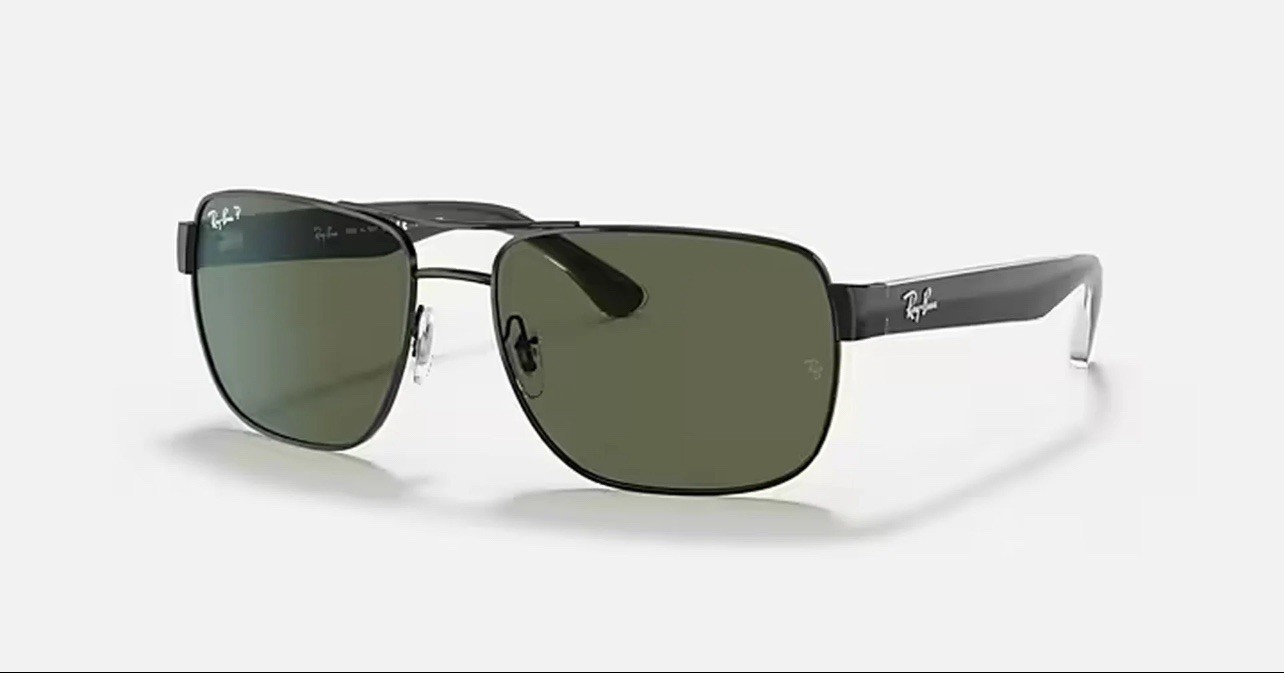 Ray Ban RB3530 Polarized Rectangle Sunglasses Black/Green 58-17 140mm