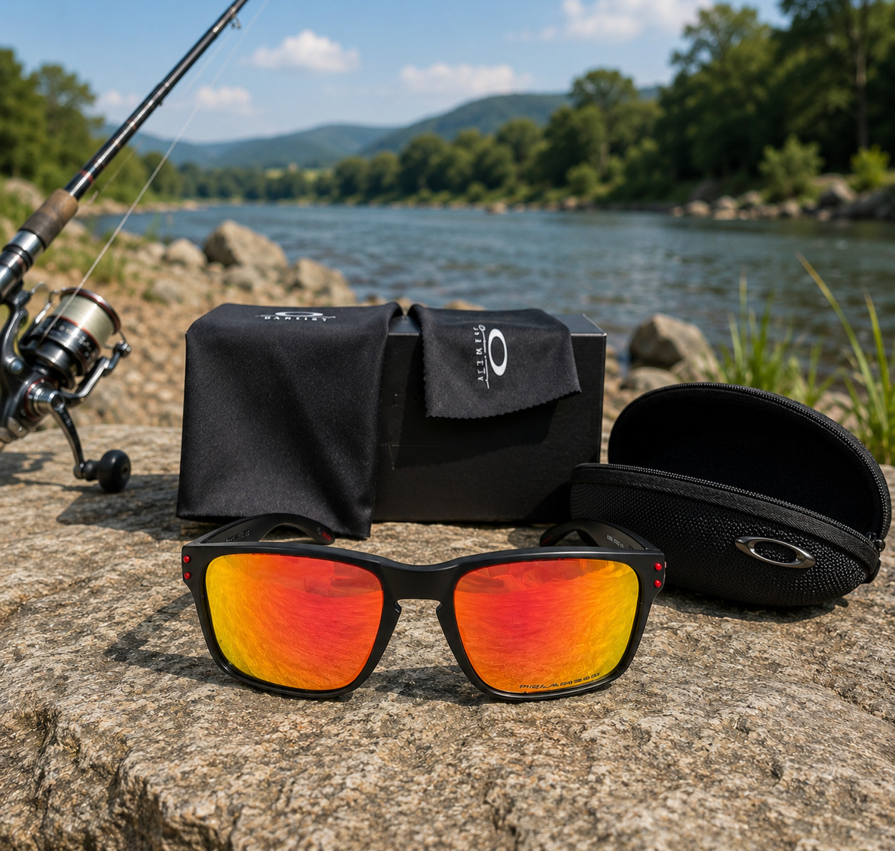 Oakley Holbrook Sunglasses Matte Black Frame | Fire Red Polarized Lens NEW