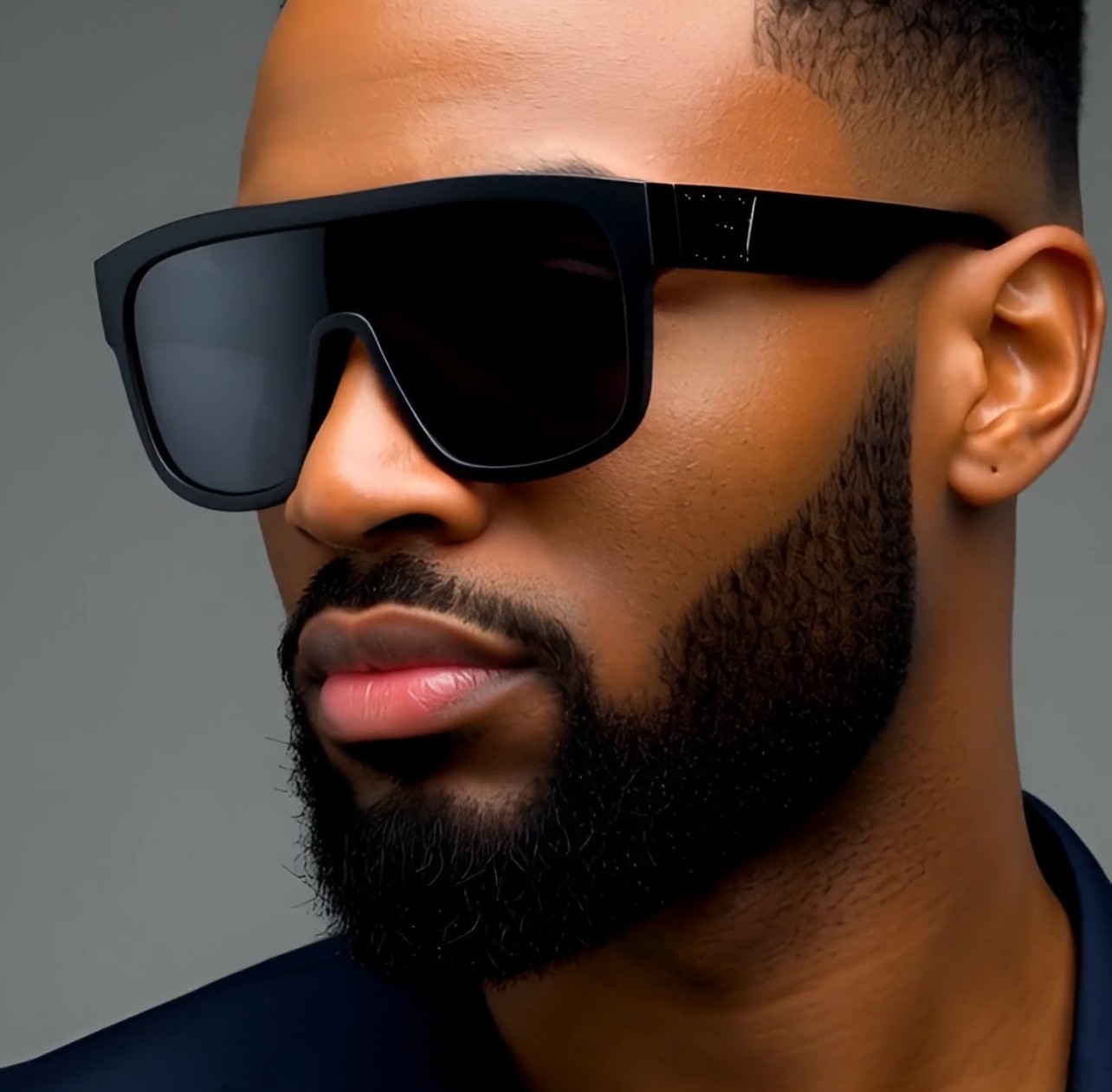 Men Designer Sunglasses Flat Black Lens Oversized Frame Shades Outdoor Sports