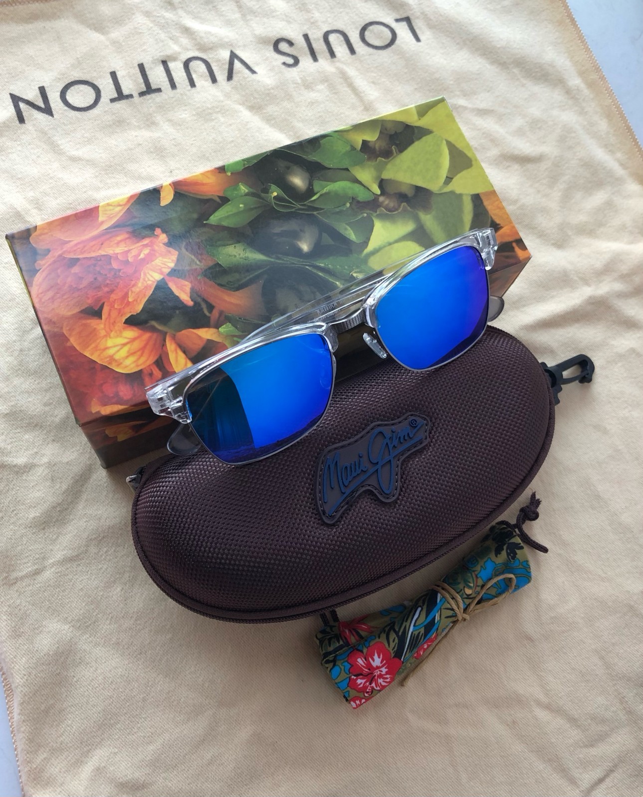 Maui Jim Kawika Polarized Sunglasses B257-05CR Crystal/Blue Hawaii Glass