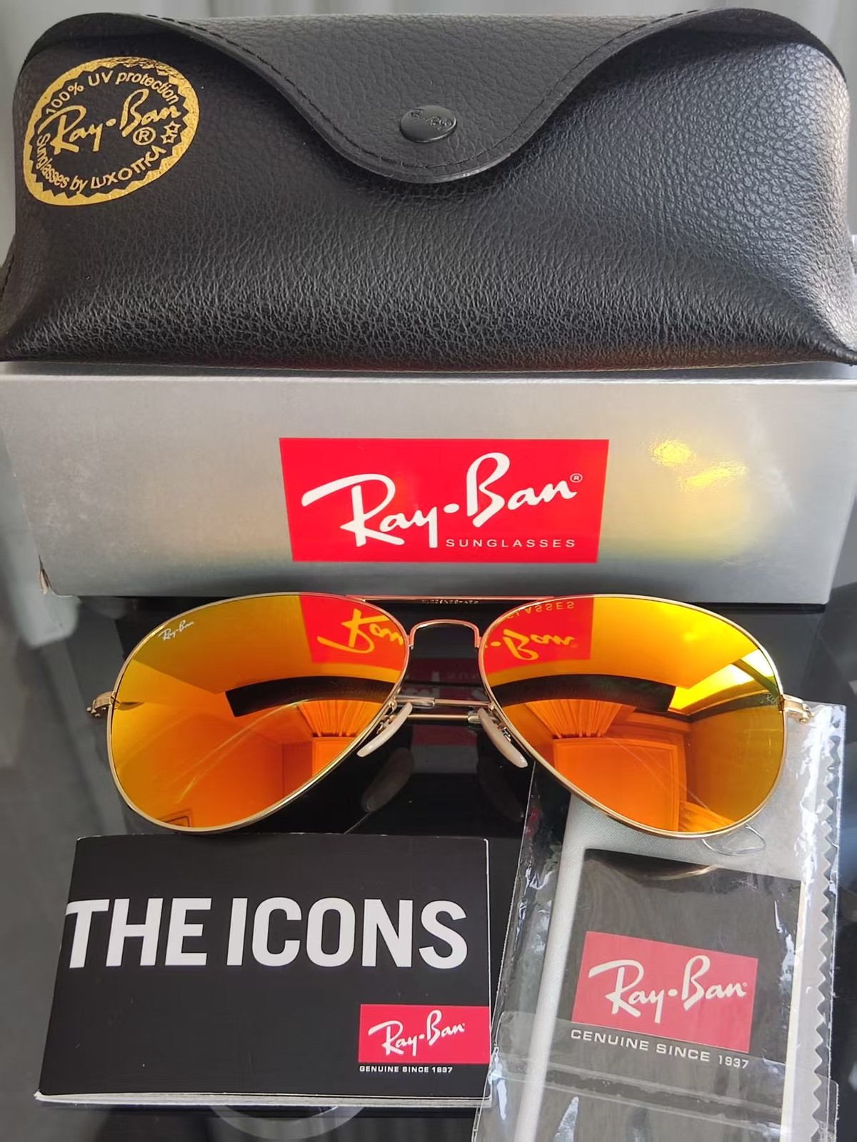 RAY-BAN RB3026, aviator sunglasses , Gold Frame/Large 62mm Orange Lens