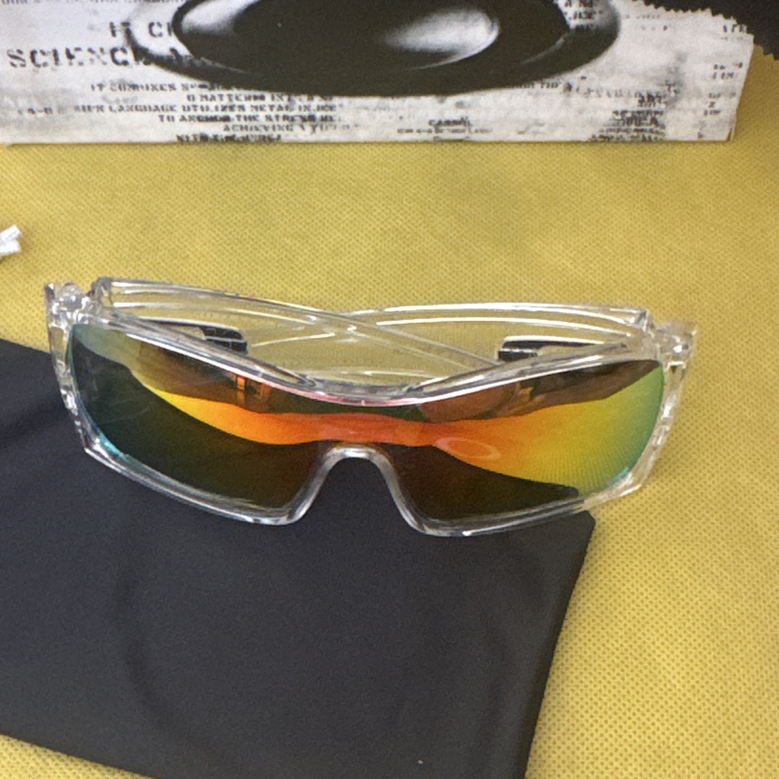 Oakley Men’s Wrap Shield Sunglasses Clear Frame Gold Mirrored Lens OO9101-07