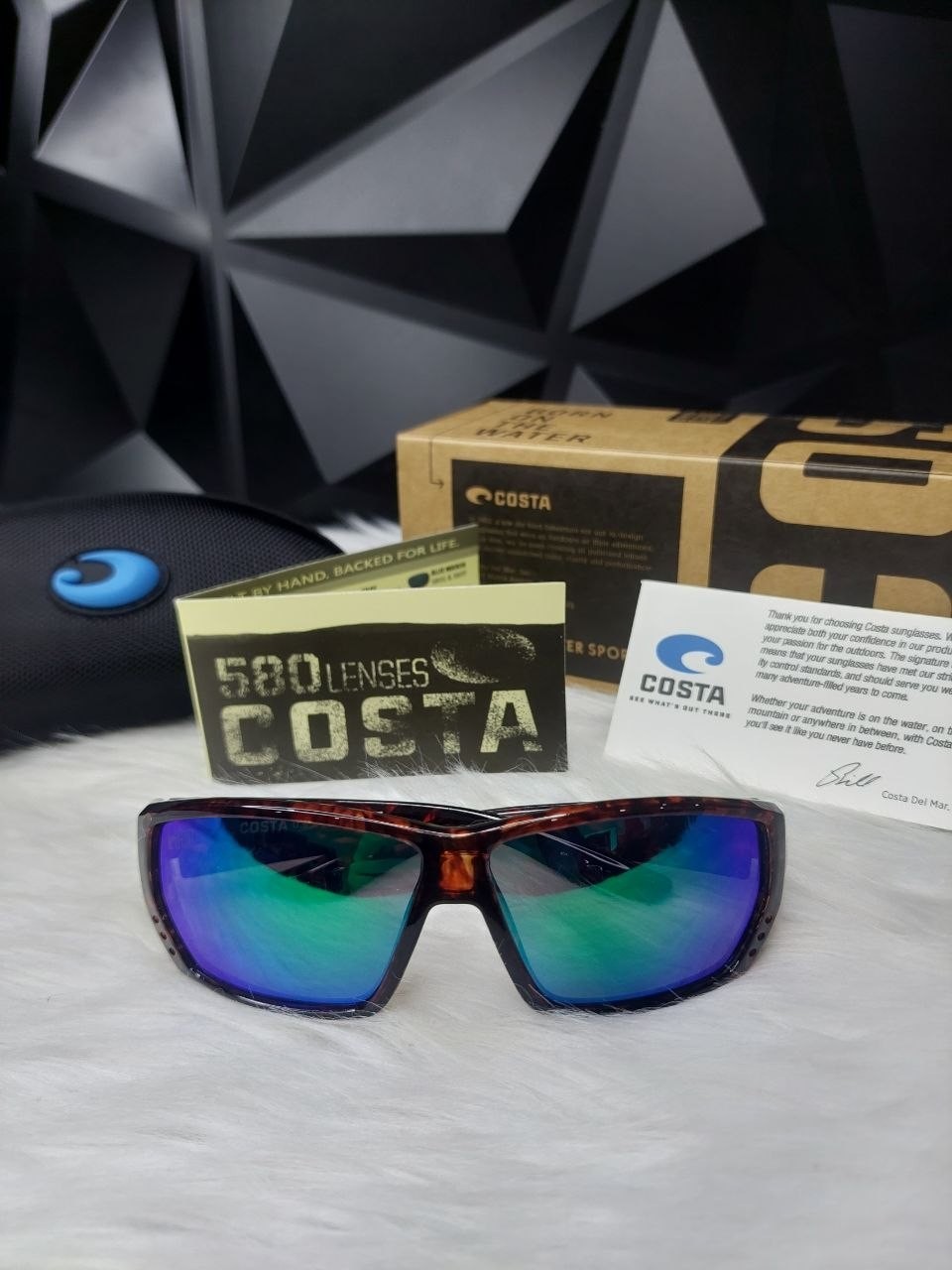 NEW Costa Del Mar Fantail Polarized Sunglasses Tortoise Blue Mirror 580P UV400