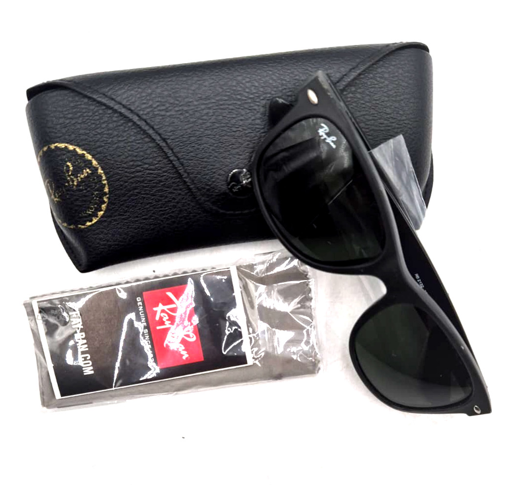 Ray-Ban RB2132 Black Rubber Frame Black Lens New Wayfarer Sunglasses