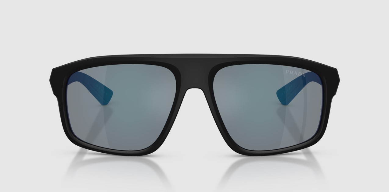 PRADA PS B02S 1BO08F Matte Black Dark Grey Mirror Blue Red 59mm Men’s Sunglasses