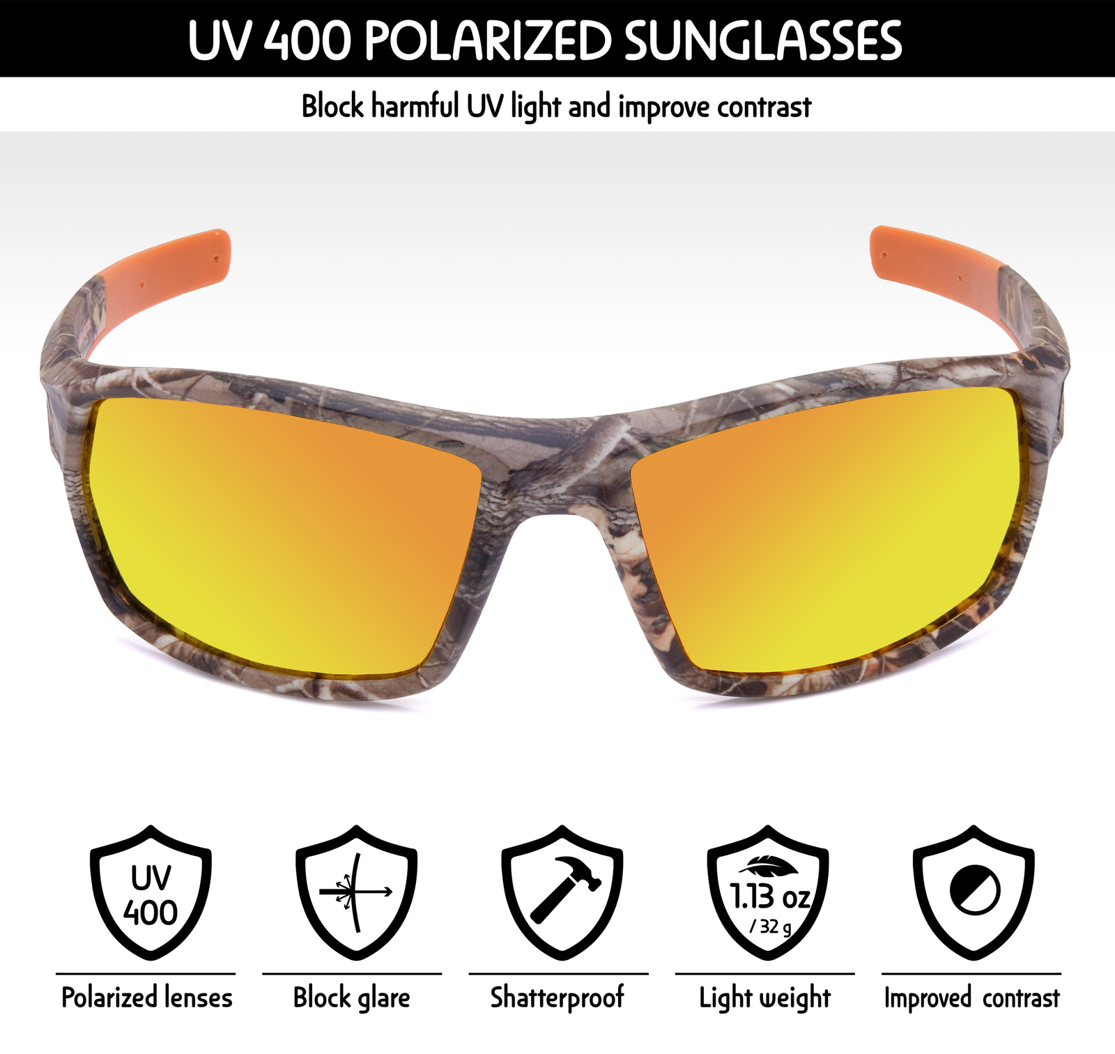 BRUBAKER Polarized Camouflage Sunglasses for Fishing and Hunting, Colored Lenses