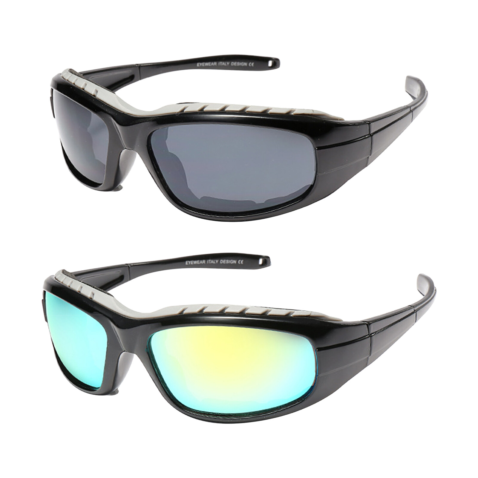 2 Pair Anti-Fog Padded Wraparound Motorcycle Sunglasses/Biker Glasses off-road