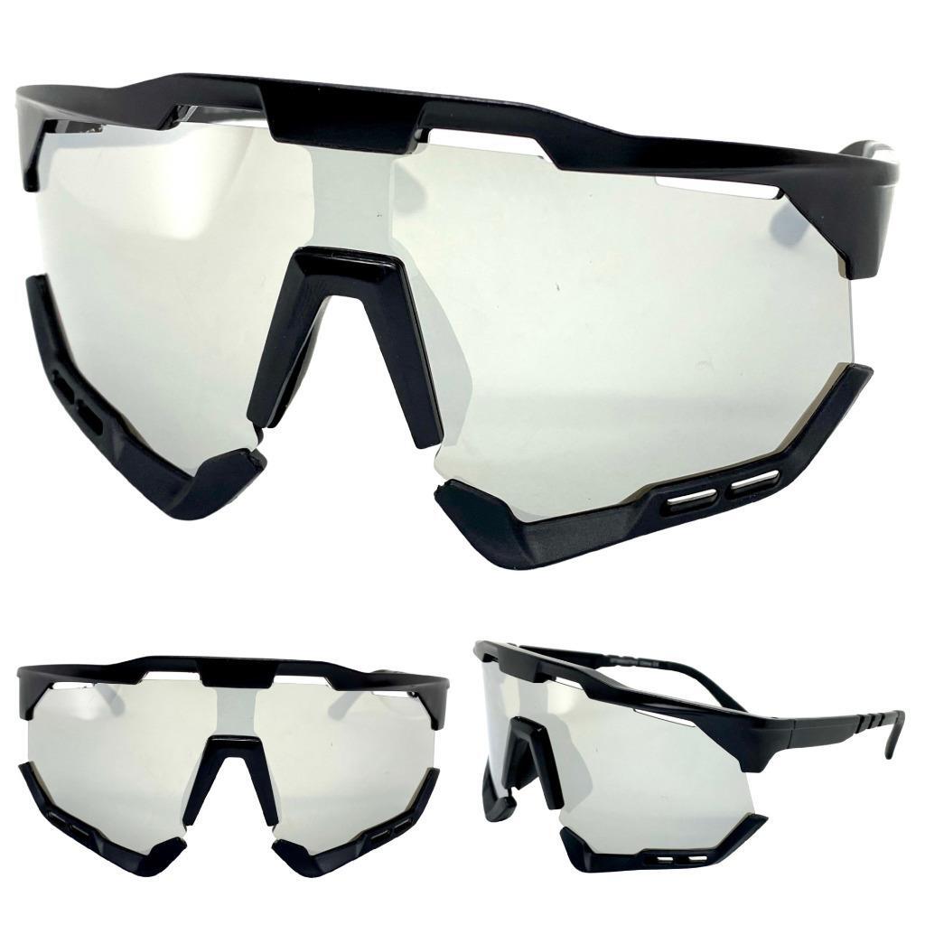 Oversized RETRO SPORTS WRAP AROUND Shield Cycling SUN GLASSES Large Black Frame