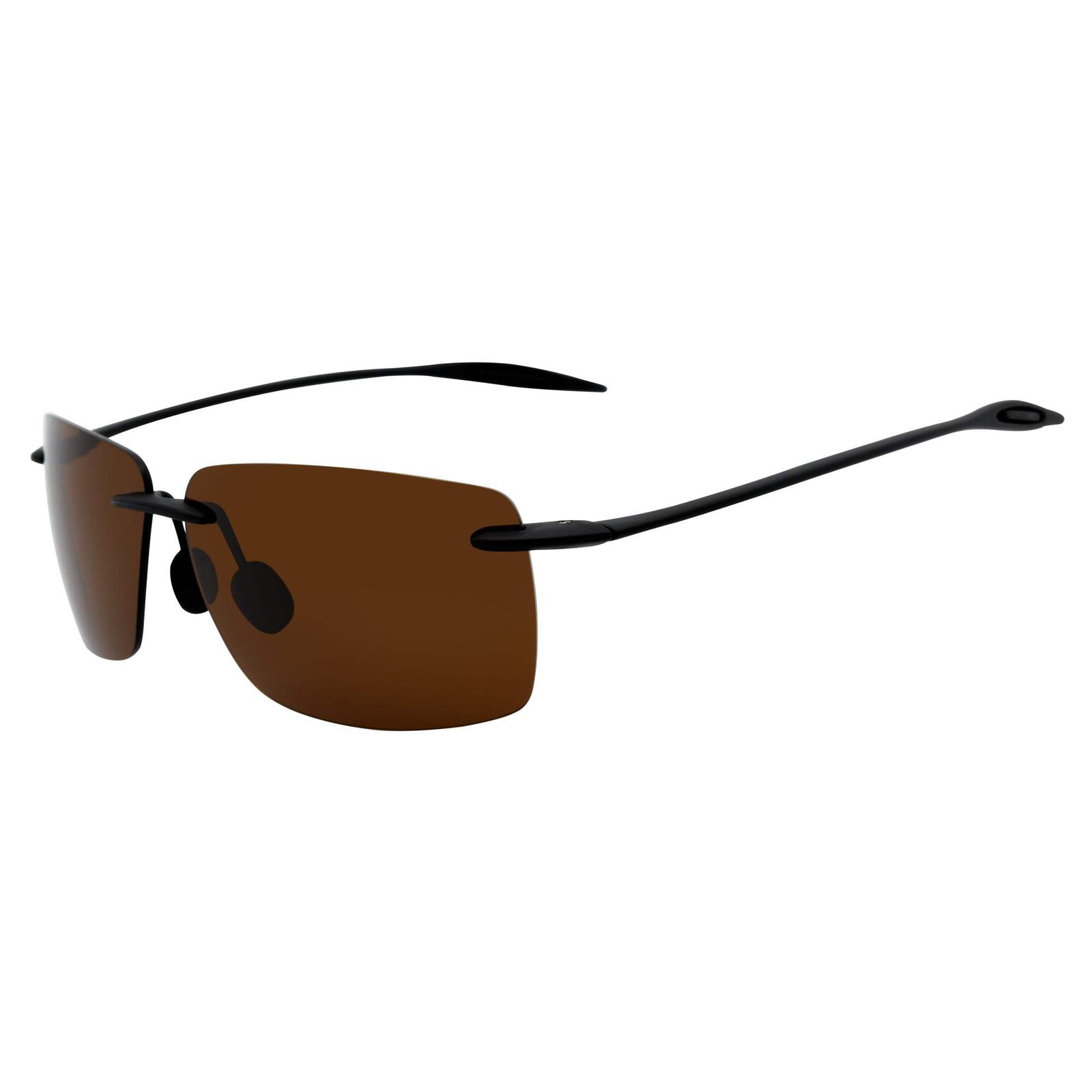 MAUI – Rimless TR90 Thin Sports Wrap Sunglasses Matte Black Brown Polarized