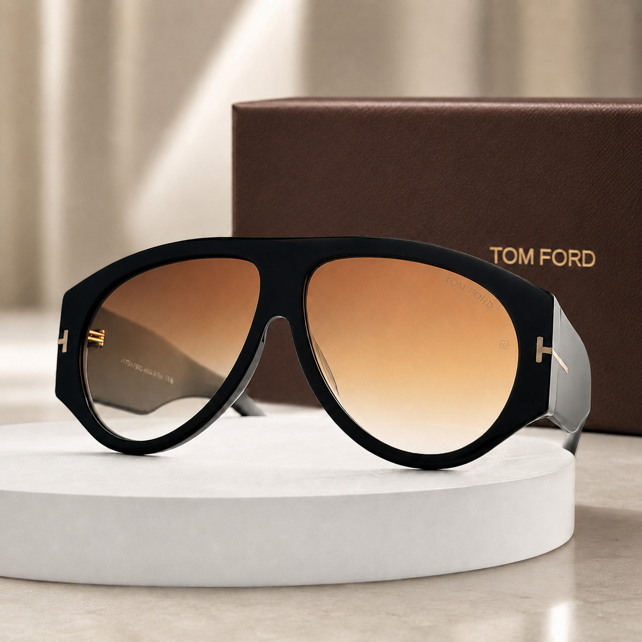 om Ford Bronson TF1044 Black Aviator Sunglasses Brown Gradient 60-12-140