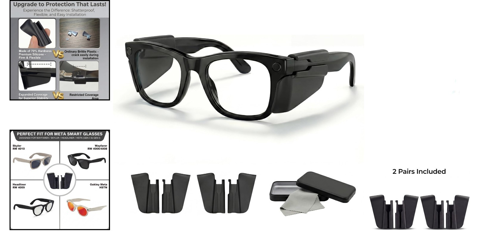 2 Pairs Silicone Side Shields for Glasses | ONLY One Size, Matte Black