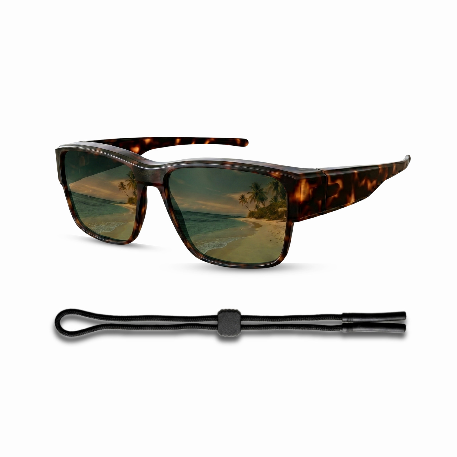 proSPORT Polarized Fit-Over Sunglasses + Strap, Lightweight Wrap Shades, Fishing