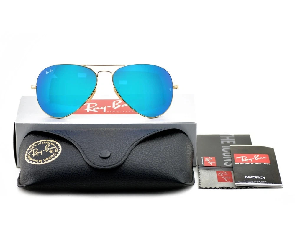 Ray-Ban Sunglasses RB3025 Aviator Flash Gold Frame Blue Flash Lens 58mm Unisex