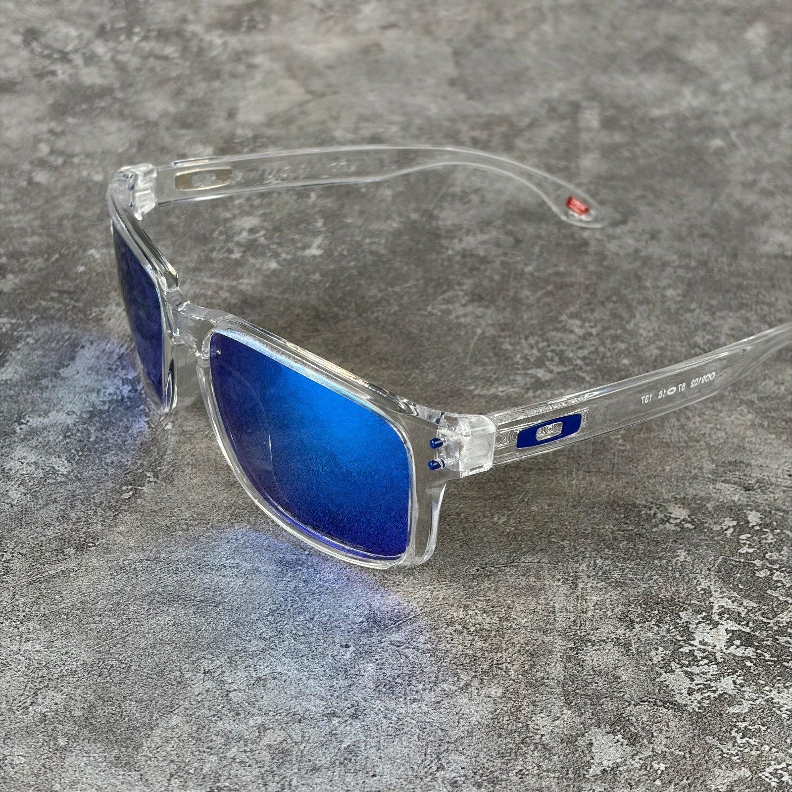 Oakley Holbrook Clear Frame Sapphire Iridium Polarized Sunglasses