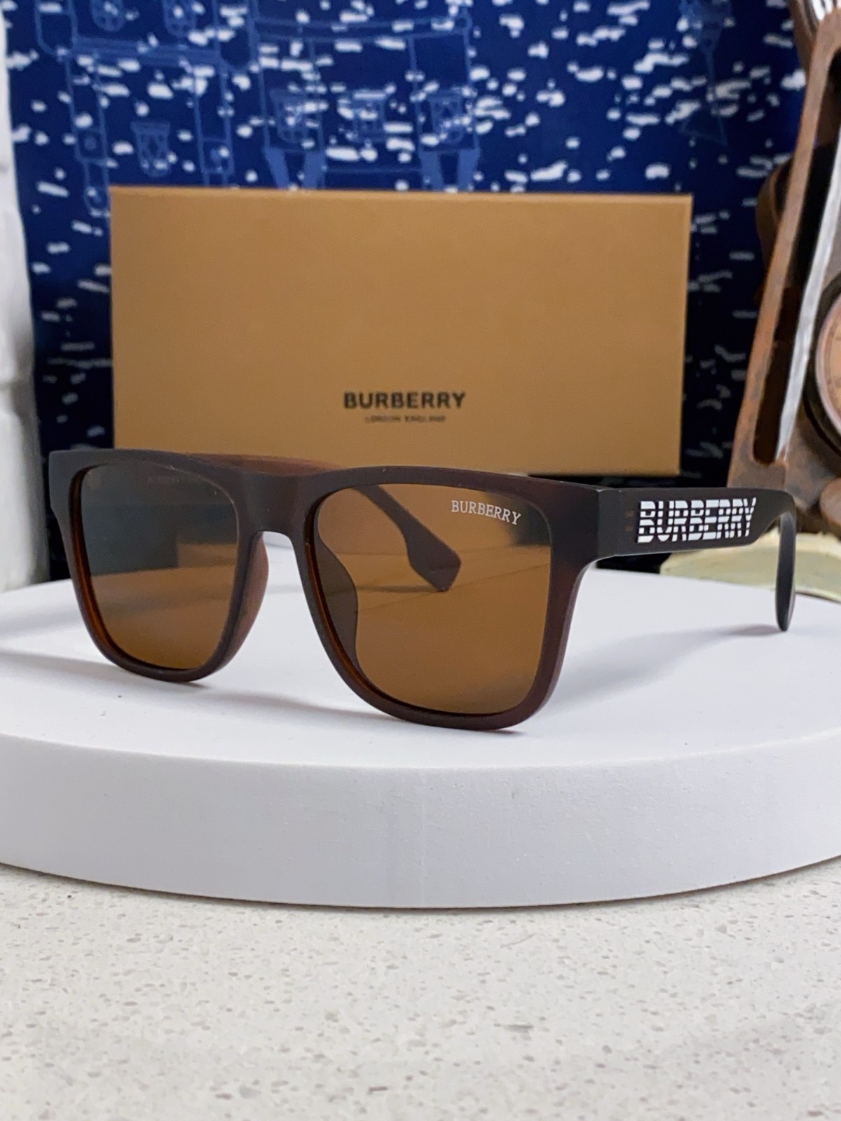 Burberry BE4388 Logo Print Temple Sunglasses Matte Tortoise Acetate 55‑18‑145