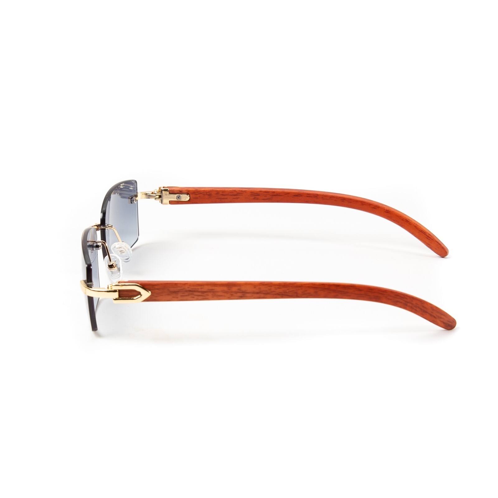 Rimless Woodgrain Blue Gray Tint Gold Frame Luxury Buffs Hip Hop Sunglasses