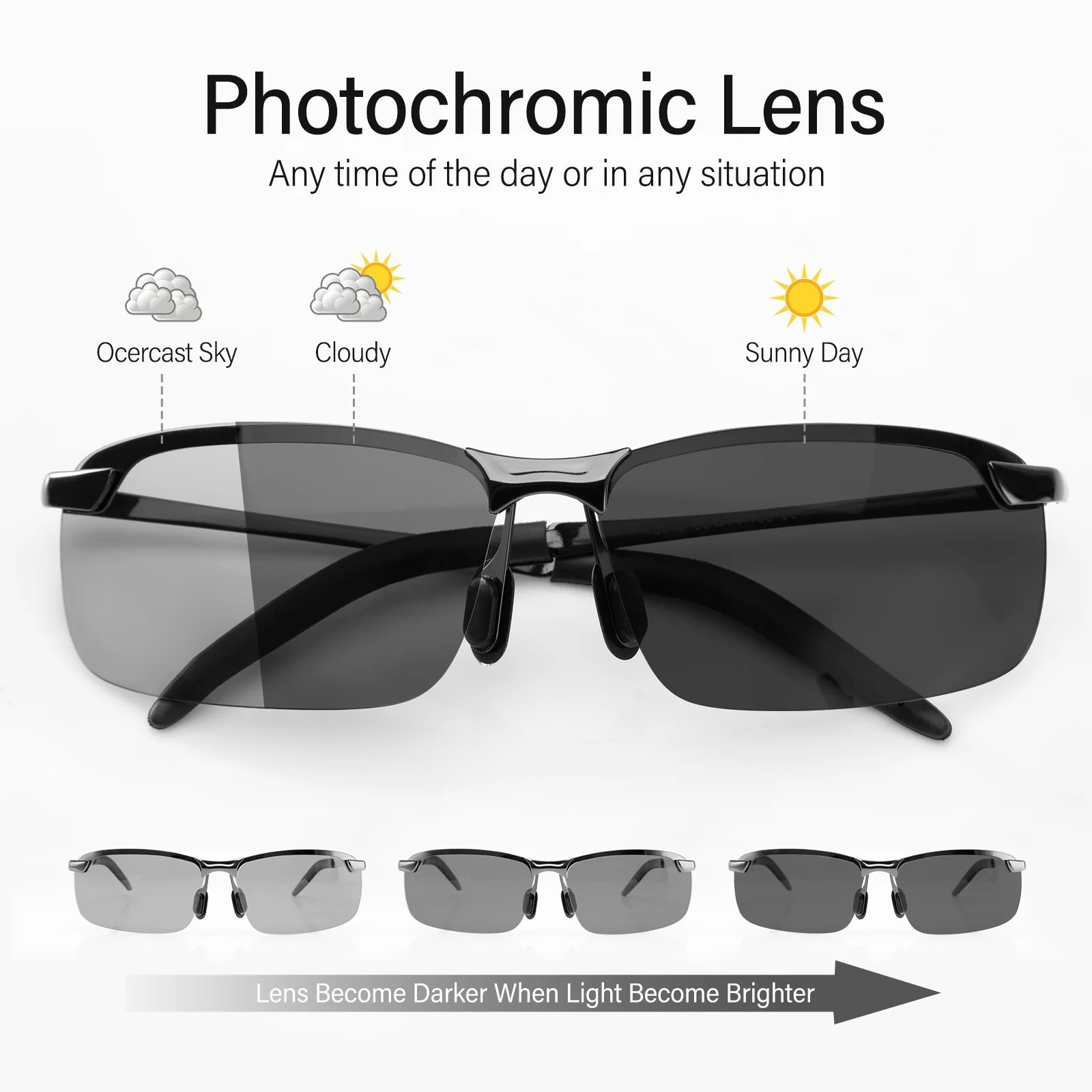 Transitional Motorcycle Sunglasses Photochromic Day Night Wind Resistant Glasses