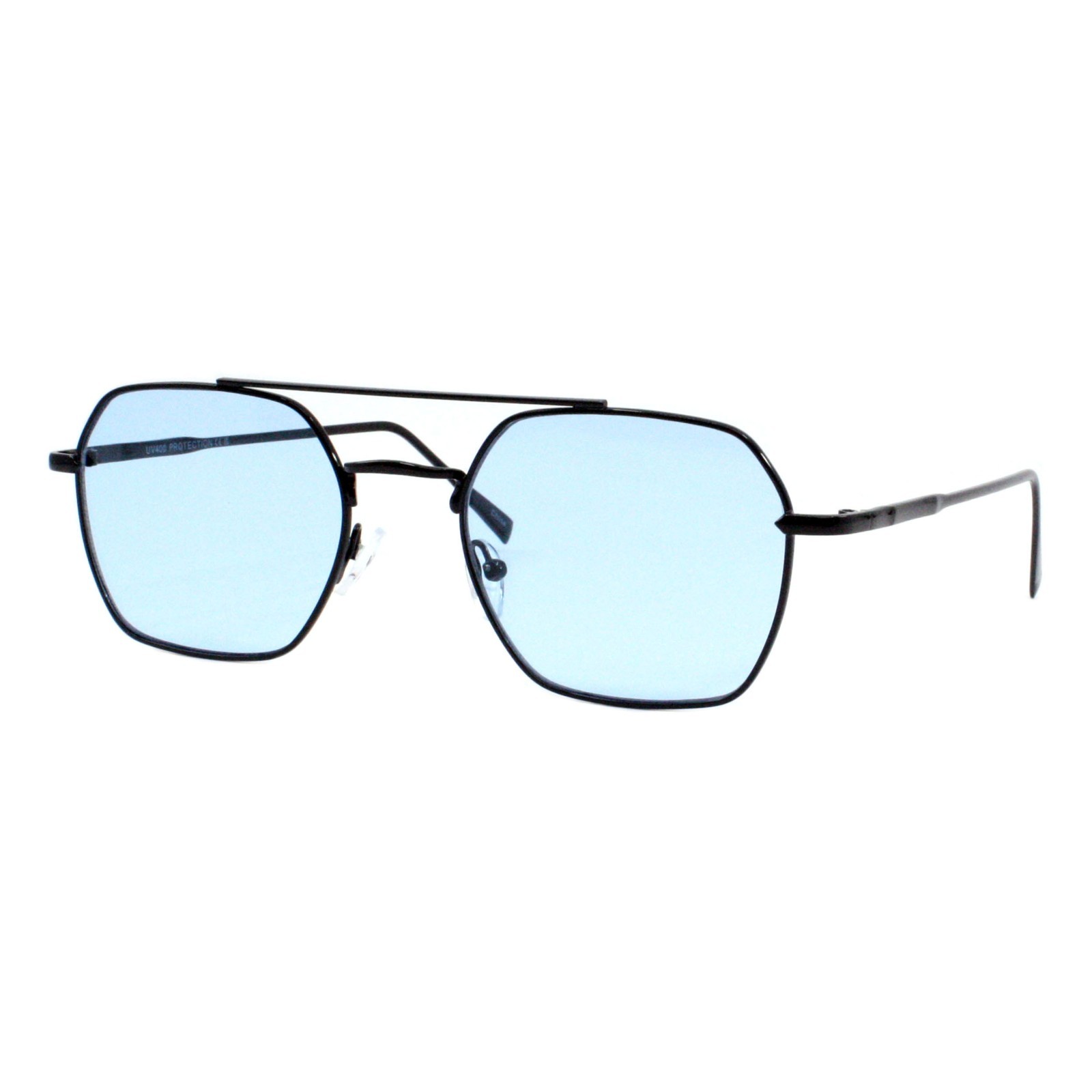 Unisex Geometric Metal Frame Sunglasses with Double Bridge and UV400
