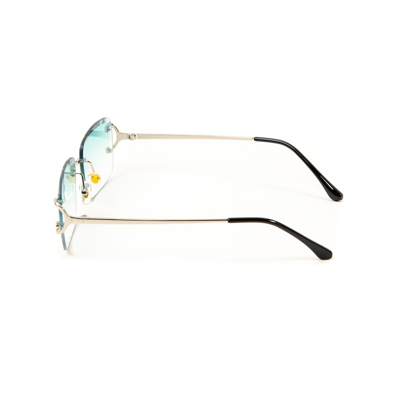 Gem Cut Turquoise Tint Silver Frame Hip Hop Rimless Luxury Rectangle Sunglasses