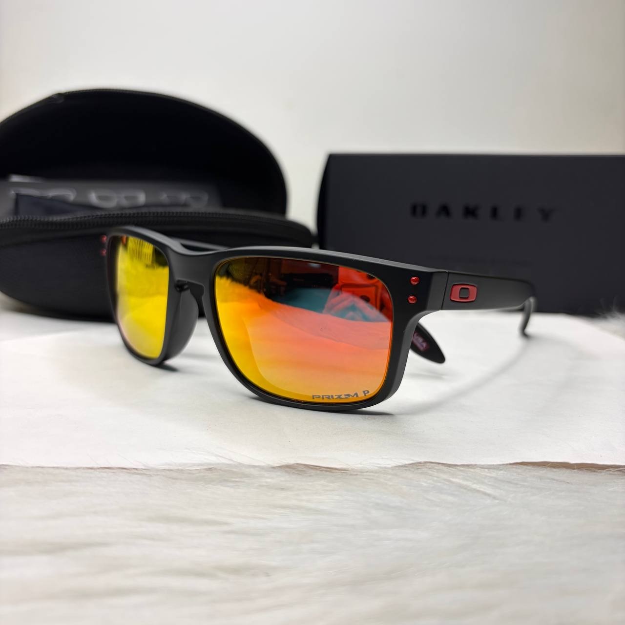 Oakley Holbrook Polarized Sunglasses Matte Black Frame Orange Red Mirror Lens