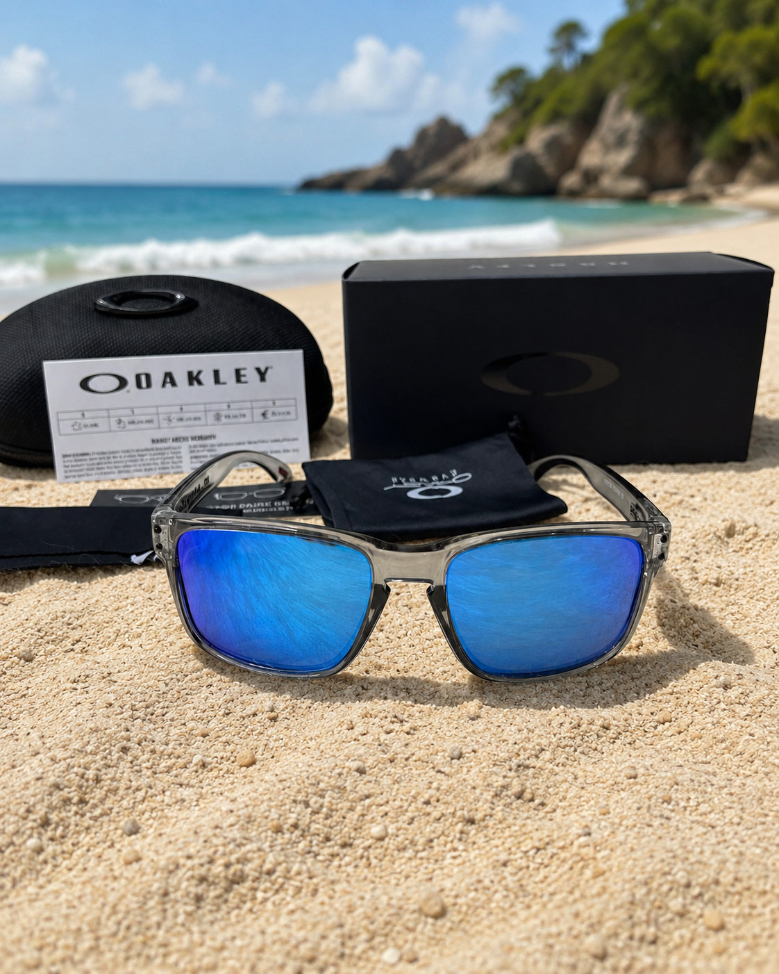 Oakley Holbrook Sunglasses Gray Frame Blue Lens Box Case Men Women Sport UV
