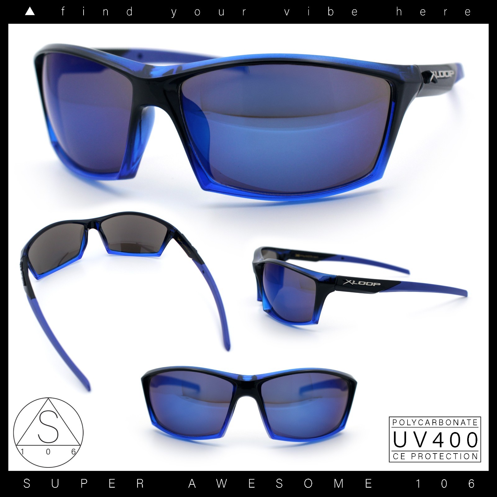 Xloop Sport Wrap Rectangle Sunglasses UV400 Mirror Lens Lightweight Active Frame