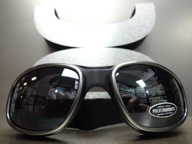 Men PADDED Biker MOTORCYCLE RIDING GLASSES GOGGLES With Strap Gray & Black Frame