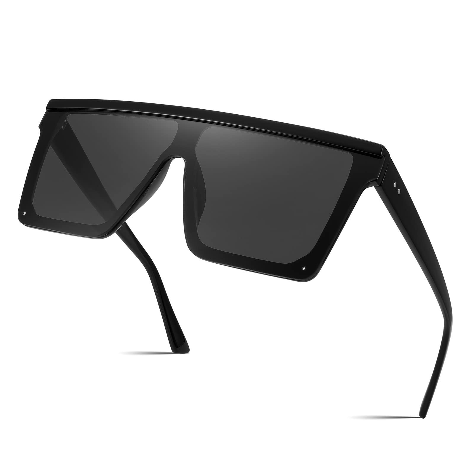 FEISEDY Oversized Sunglasses Mens Womens Flat Top Square Trendy 60mm, Black